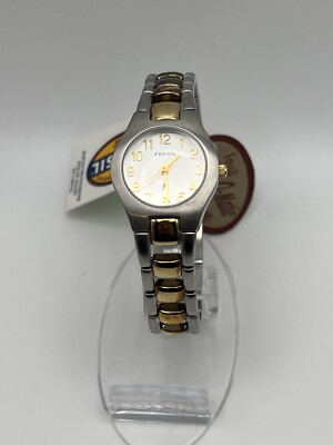 Fossil Watch Women Silver Gold Two Tone Stainless New Battery 6.5''