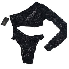 Frederick's Of Hollywood Women's Kerry Asymmetrical Bodysuit Size S Black Lace