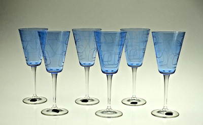 6 Stielgläser Bohemia Crystal Weinglas Stängelglas 70er Jahre Vintage Blau