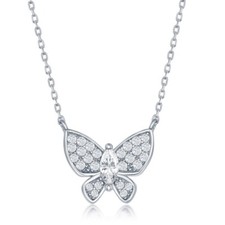Sterling Silver White CZ Butterfly Necklace