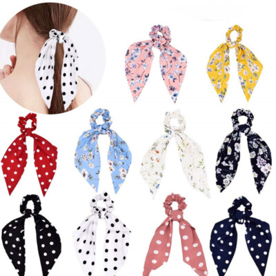 Ladies Girl Long Tail Ribbon Hair Band Bow Ponytail Scarf Elastic Scrunchies Acc