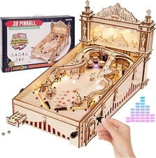 ROKR Miniature Pinball Machine-3D Wooden Puzzles for Adults-DIY Wood Clear 