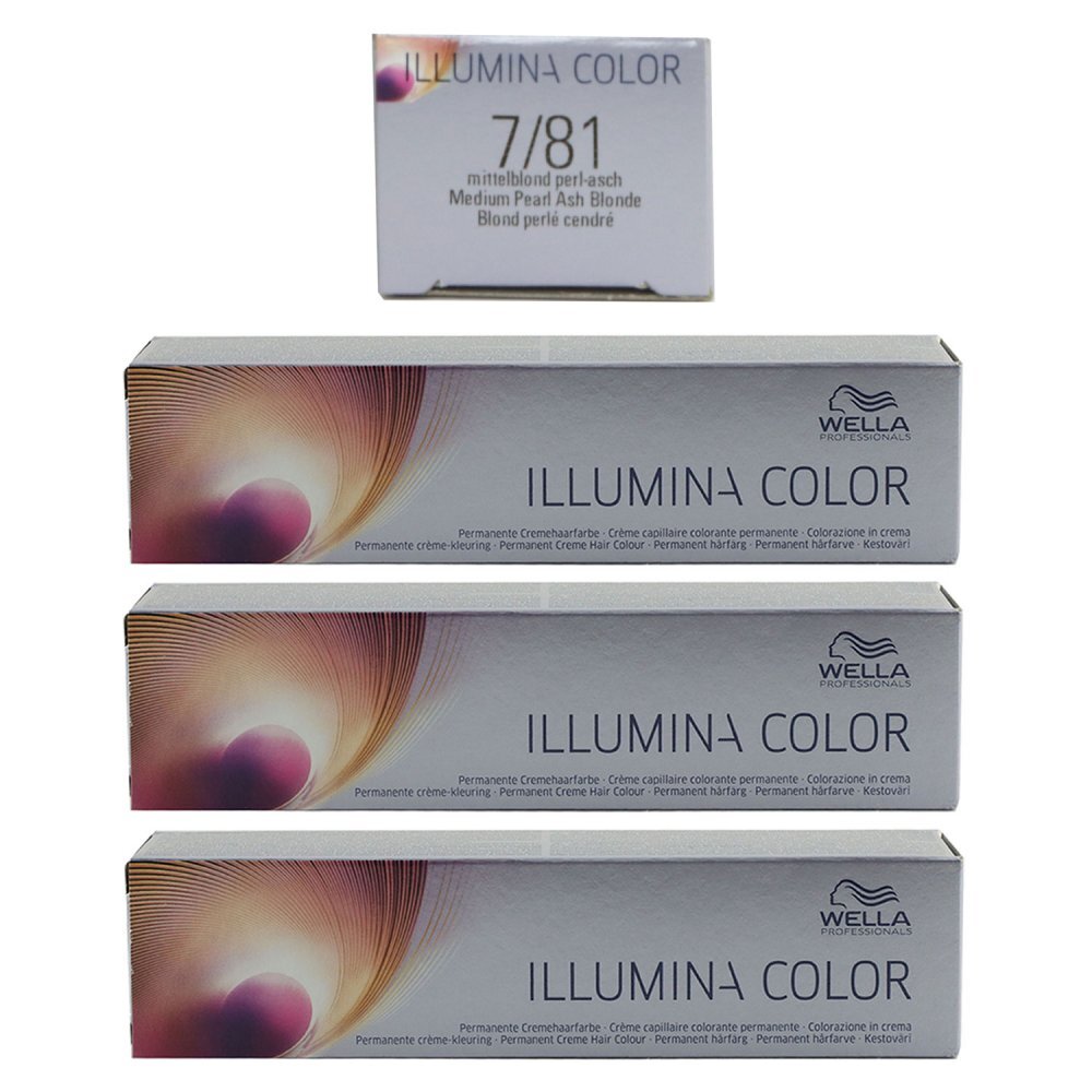 Wella Illumina 3 x 60 ml 7/81 mittelblond perl asch Set