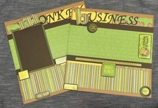 Two 12"x12" Premade Scrapbook Pages Layout "MONKEY BUSINESS" Zoo Jungle Animal