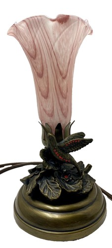 Dale Tiffany Hummingbird Lily Accent Lamp Pink Shade & Bronze