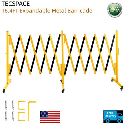 TECSPACE 16.4 Feet Long Expandable Metal Barricade + casters (Yellow and Black)