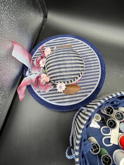 Vintage Hat Sewing Box Basket, Pin Cushion - Rare!