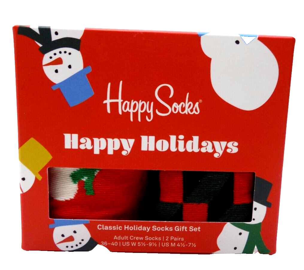 Happy Socks Holiday Gift Set Adult Crew Organic Cotton Snowmen