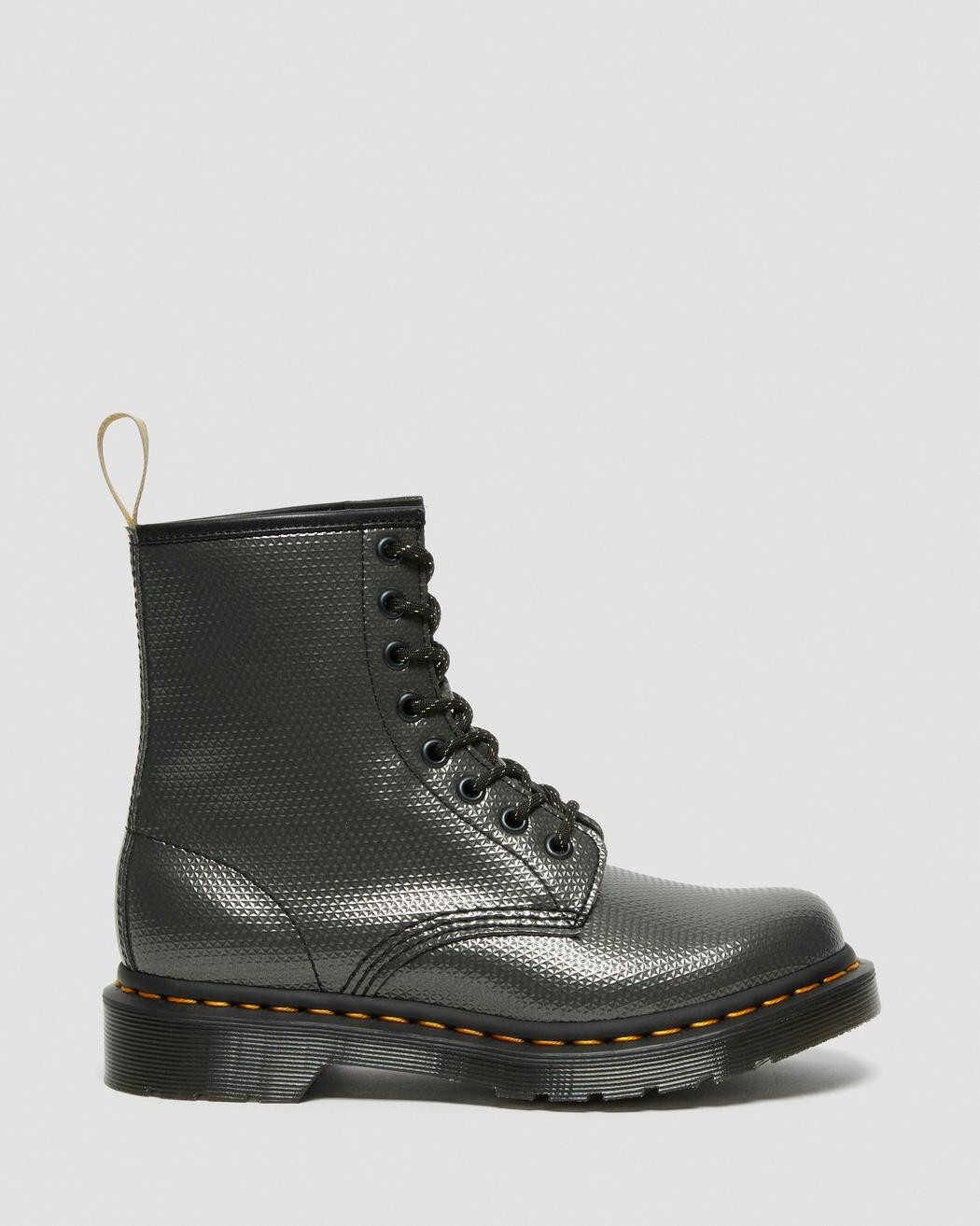 SZ 8 Dr. Martens Doc 1460 Gunmetal Grey Vegan Boots Alumix Hex Emboss Women’s image 3