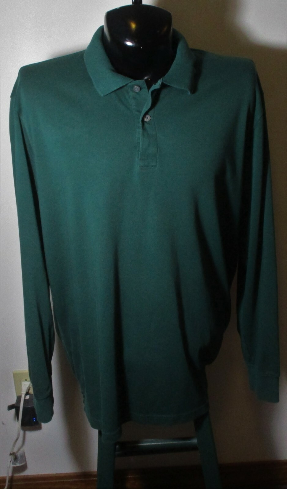 EDDIE BAUER Green Long Sleeve Polo Shirt Size XL
