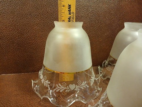 Set of 3 Clear Ruffled Top / Frosted Glass Chandelier Lamp Light Slip Shades - Bild 21 von 24