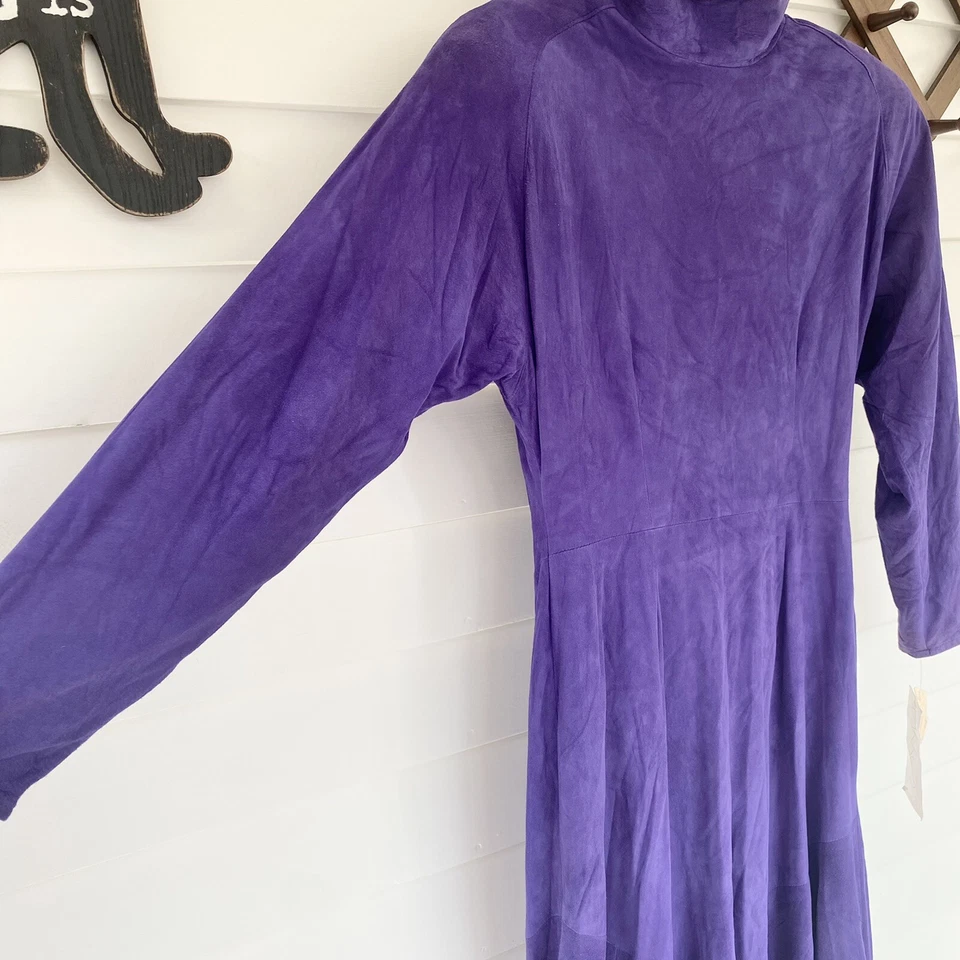 Vestido maxi vintage anos 80 e 90 roxo camurça NOVO tamanho 12 por Vakko manga longa - Imagem 3 de 4