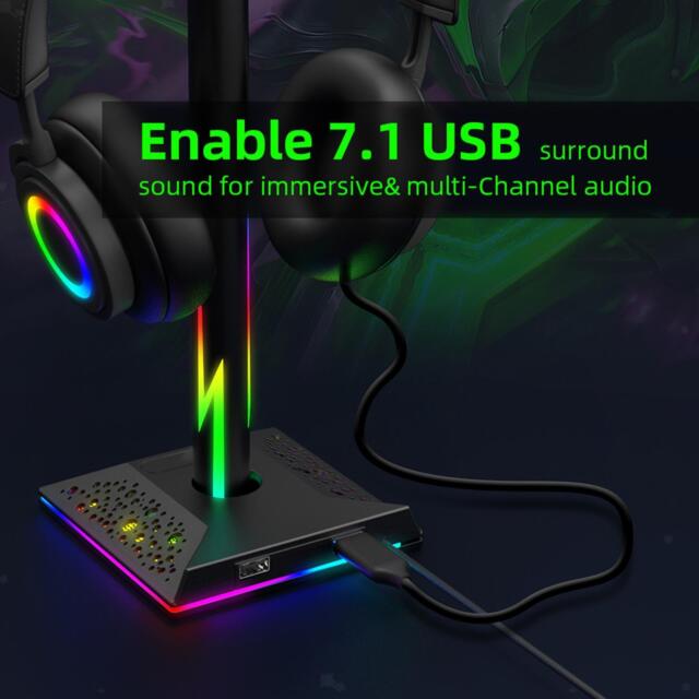 Desktop RGB Gaming Headphone Stand Dual USB Port Non Slip Bottom Accessory