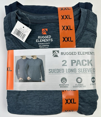 Rugged Elements Men's 2-Pack Sueded Long Sleeve Blue Light Dark Tee XXL NEW