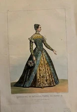 Deveria. Catherine de Medicis. Original color lithograph. Paris 1844