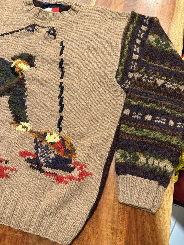 Vintage Tommy Hilfiger Wool Sweater Men’s L Fly Fishing Shetland Hand Knitted - Image 2 of 4