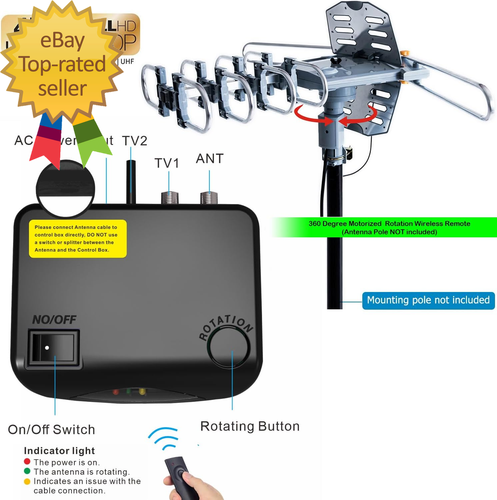 PBD Outdoor Digital Amplified HDTV Antenna 150 Mile Motorized 360 Degree Rotatio - Picture 3 of 9