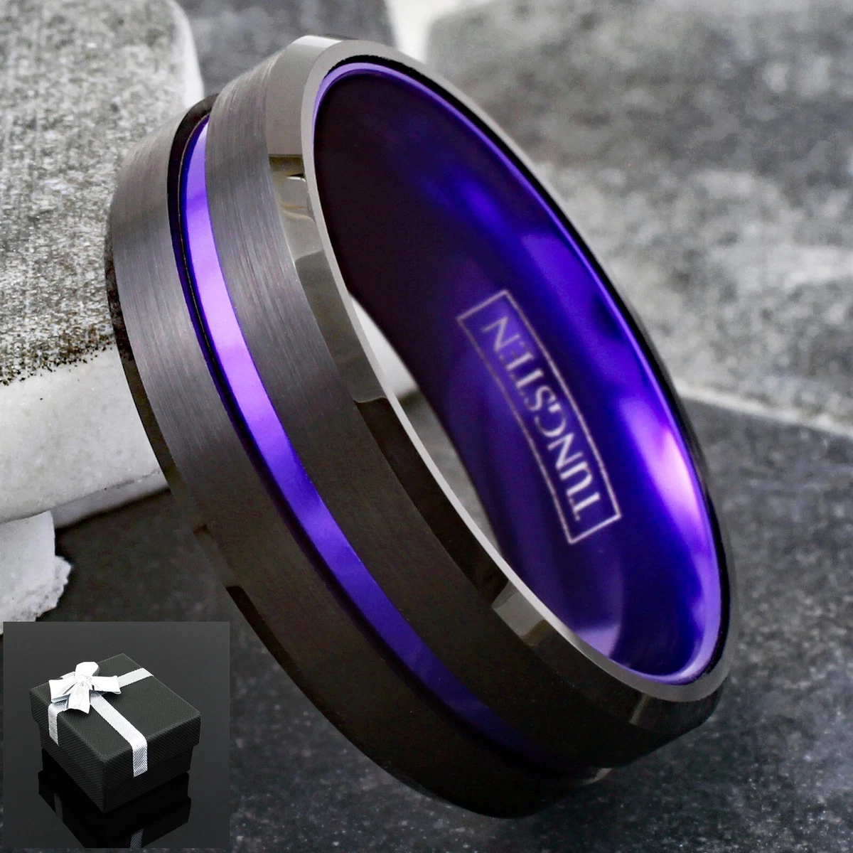 Purple tungsten store wedding bands