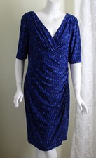 Ralph Lauren Sz 14 XL Spectacular Ruched Vibrant Blue Wrap Knit Dress