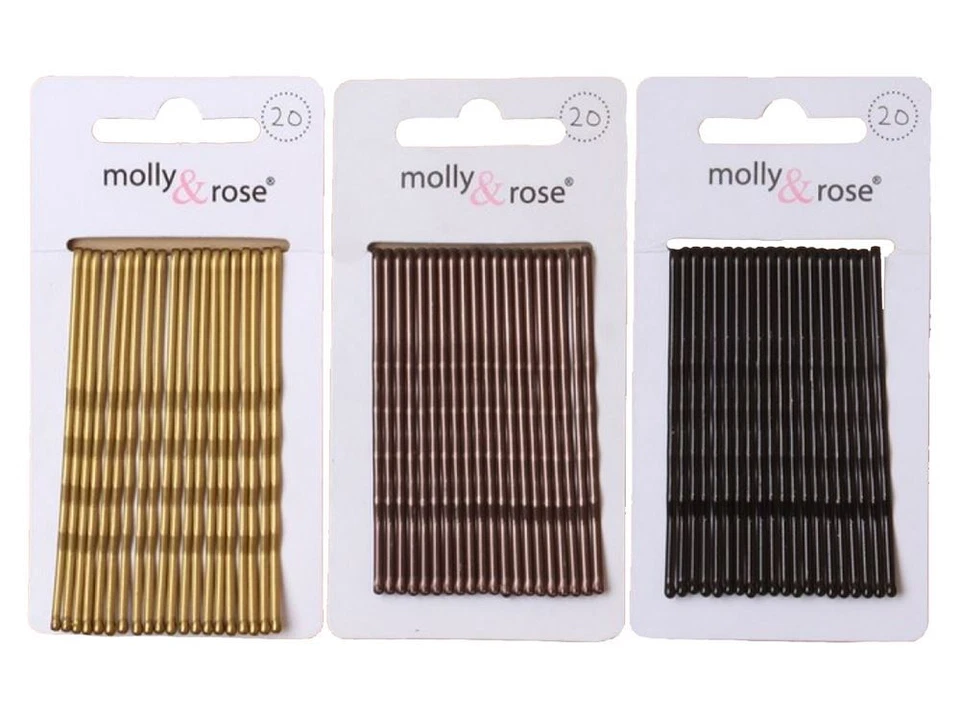 MOLLY&ROSE 6.5cm Bobby Pins Kirby Grips Hair Clips Blonde Black Brown 20 Pack Long
