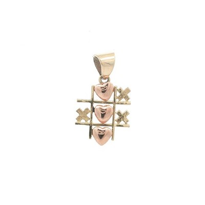 Solid 14k Yellow & Rose Gold Tic Tac Toe Love Heart Charm Pendant