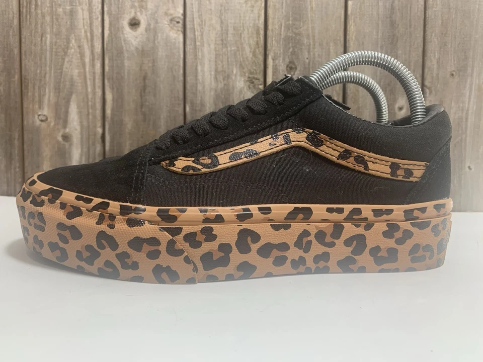Vans Old Skool Plataforma Negro Marrón Estampado Leopardo Borde Zapatos Para Mujer Talla 8 Foto 4 de 4