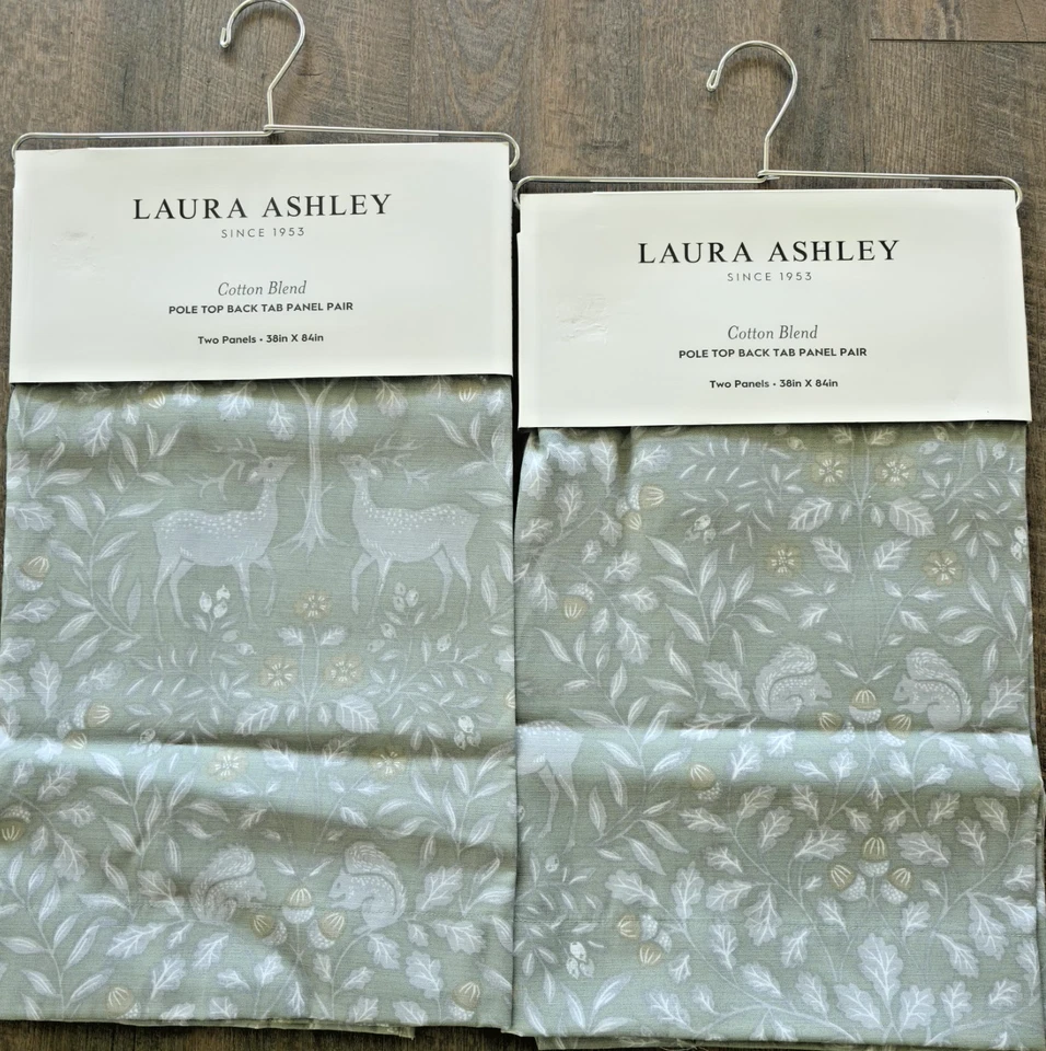 4 paneles de cortina Laura Ashley 37x84 cortinas de mezcla de algodón Woodland Forest Friends Foto 4 de 4