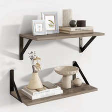 Axeman Rustic Grey Wood Floating Wall Shelves Set of 2, 16 x 8 in Farmhouse
