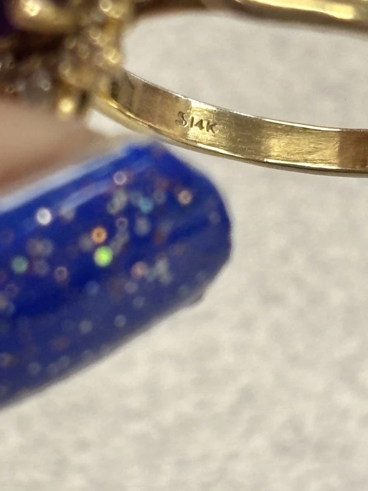 Anillo de compromiso y banda de oro amarillo de 14K Amyethst Starburst Foto 3 de 3