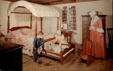 Canopy Bed Richardson saltbox house Sturbridge Village Massachusetts ~ postcard