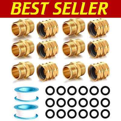 Durable Solid Brass Garden Hose Fittings - 12 Pack with Male & Female Connectors