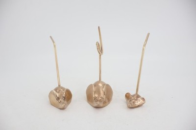 Vintage Brass Mouse Set of 3  Memo Note Receipt Post Ring Holder Paperweights
