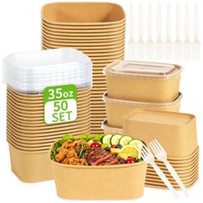 New Best 50 Pack 35oz Meal Prep Containers with Lids and Forks for Lunch Takeout