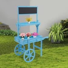 Flower Stand Plant Rack with Blackboard Flower Pot Display Holder w/Decor Wheels