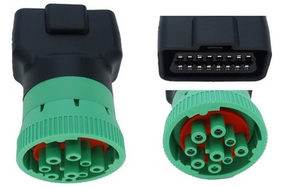 Type 2 Green 9-Pin J1939 to OBD2 Female Adapter - J1939 to J1962 9-Pin Connector