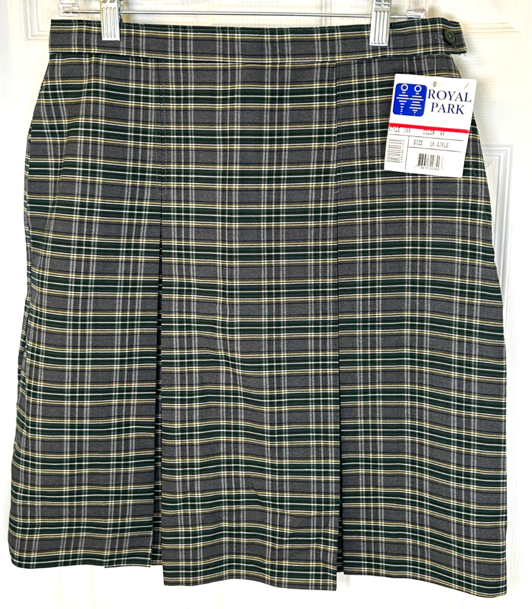 Royal Park School Uniform Skirt Sz 18 Girls Green Gray Plaid