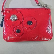 Coach Poppy Red Patent Leather Wristlet Wallet.