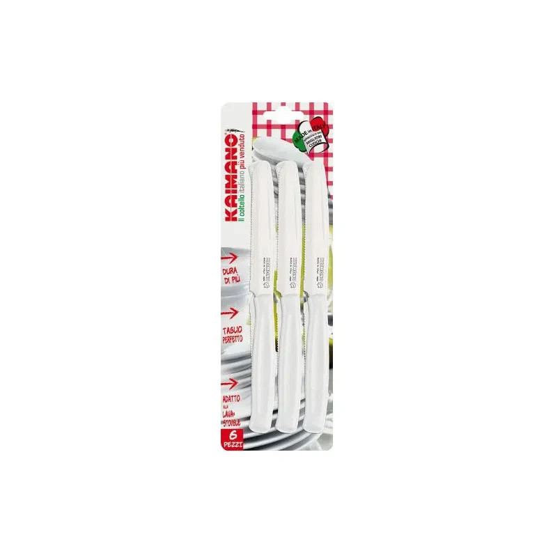 COLTELLI DA TAVOLA KAIMANO 6PZ LAMA LISCIA+DENTATA PUNTA TONDA PLASTICA foto 4