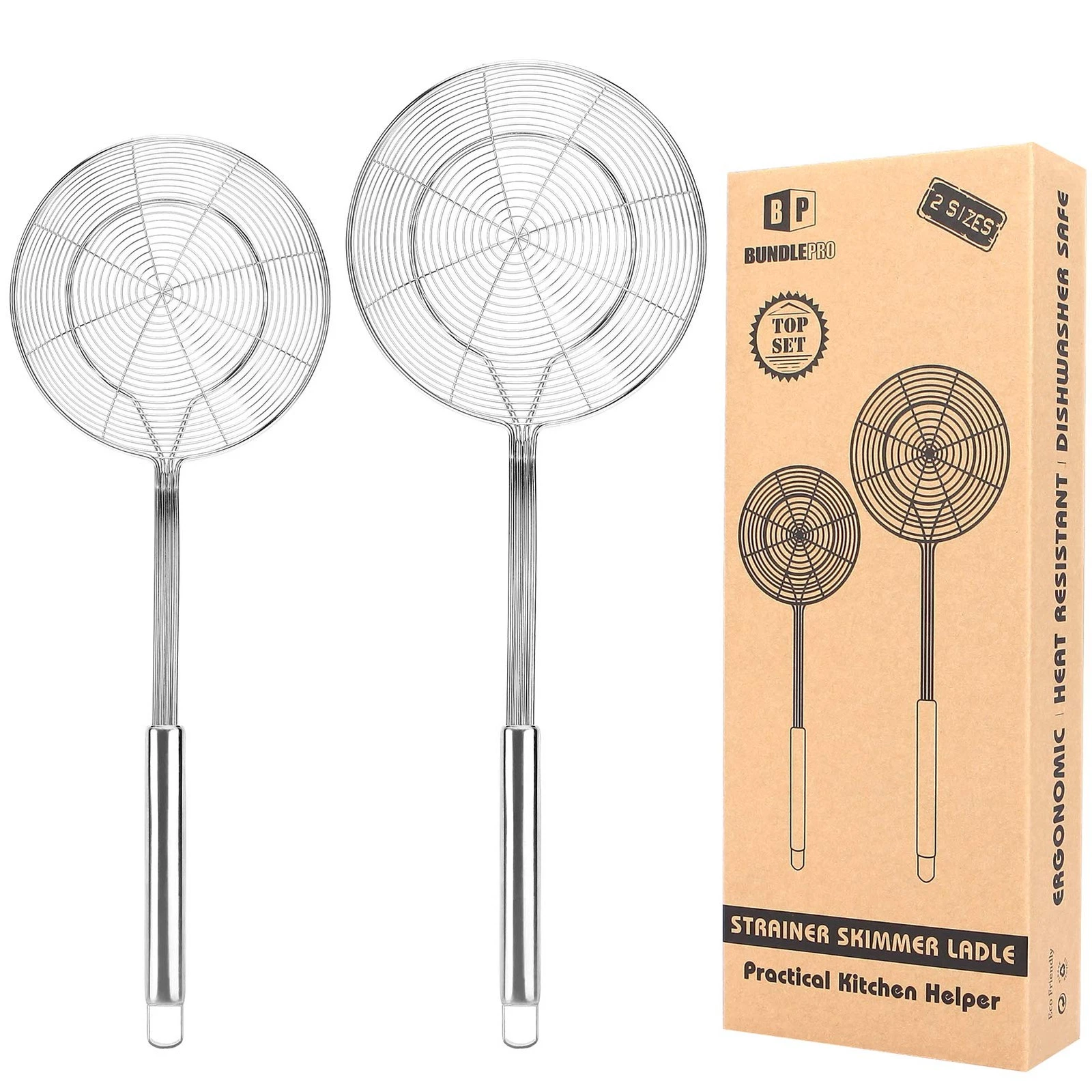 Pack of 2 Large Spider Strainer Stainless Steel Skimmer BasketKitchen Ladle S...