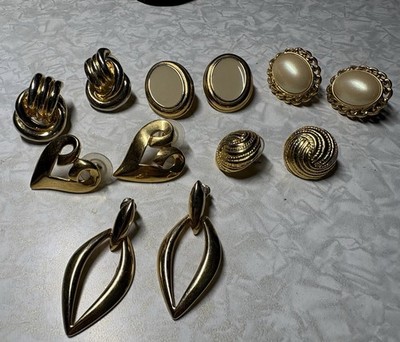 Vintage Mixed Lot of 6 Pair of Pierced Earrings Gold Tone some marked