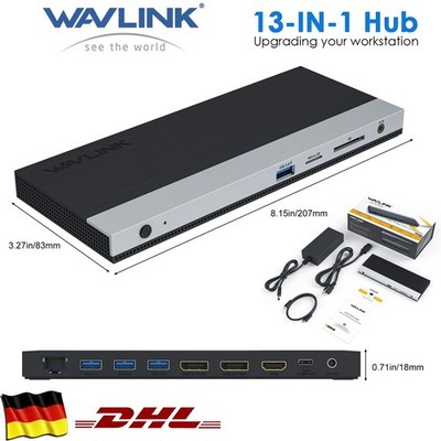 WAVLINK USB-C 13-in-1 Dockingstation Triple 4K HDMI 2xDP RJ45 4xUSB 3.0 USB-C