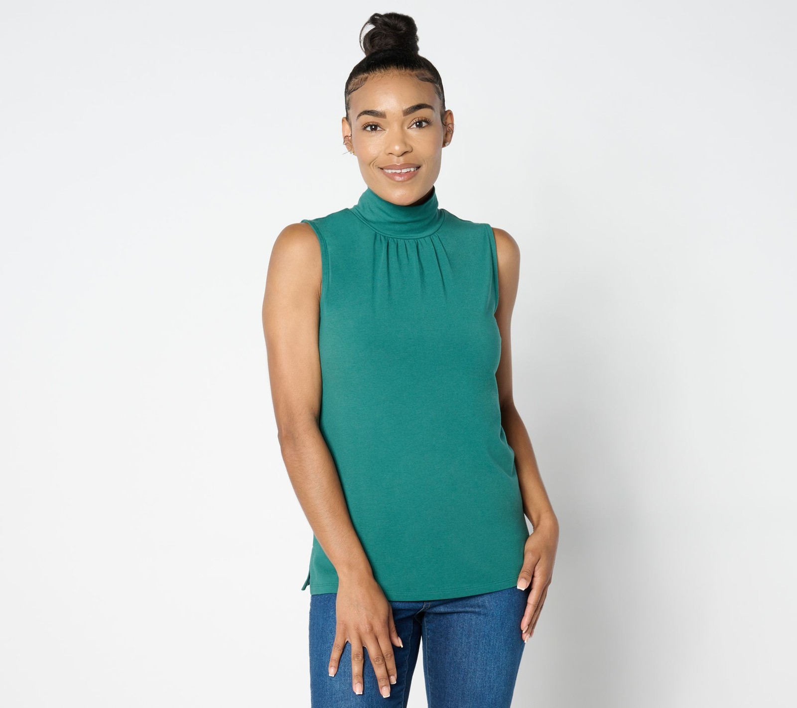 Isaac Mizrahi Live! Women's Top Plus Sz 2X Essentials Mock Neck Green A658541