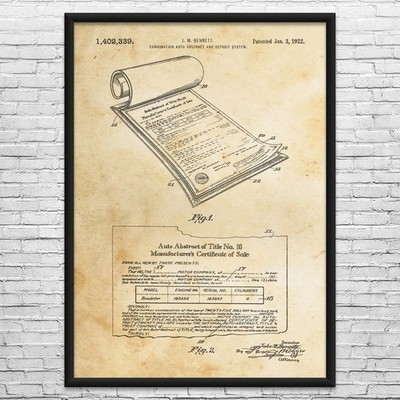 Car Title Patent Wall Art: Accountant Gift, Office Decor, Trader Gifts