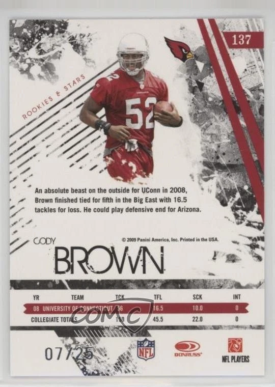 2009 Donruss Rookies & Stars Longevity Parallel Platinum /25 Cody Brown #137 RC - Image 2 of 2