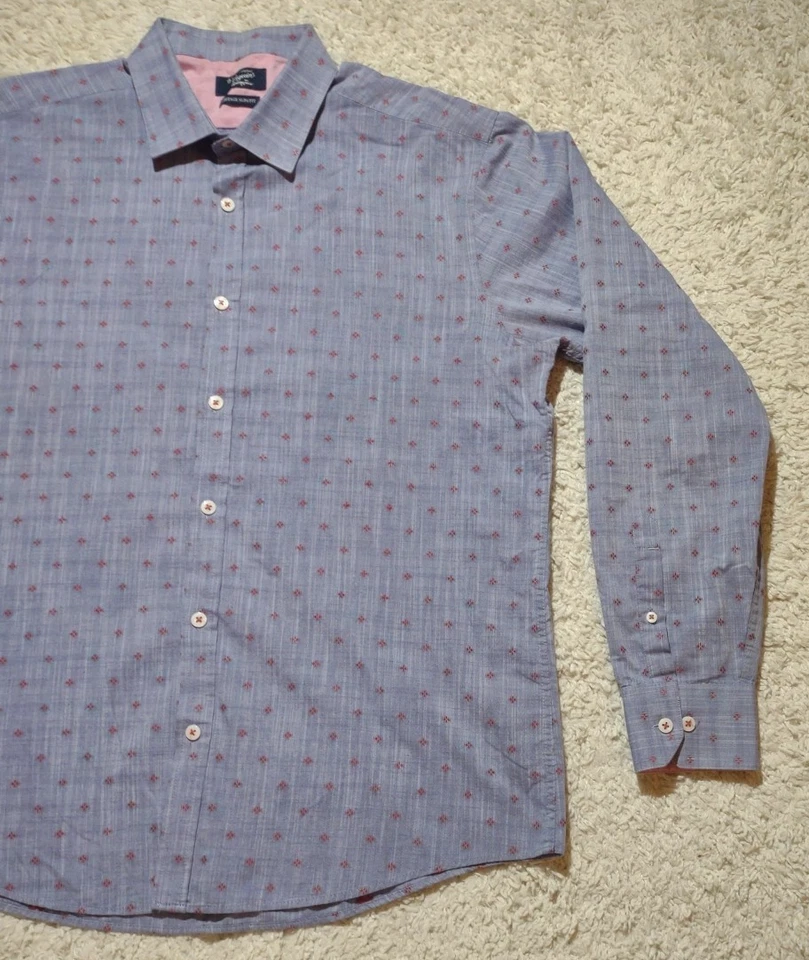 Penguin Shirt Men's Large 16-34/35 Purple Button Up Long Sleeve Geo Dress - Image 2 of 4