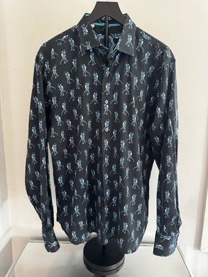 Lucchiano Visconti Shirt Men XL Black Dancing Skull Print Button Up Cotton Italy