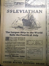 APR 15, 1923 NEWSPAPER PAGE #1834- S.S. LEVIATHAN- THE LARGEST SHIP IN THE WORLD