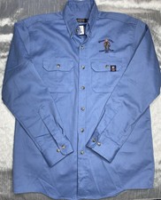 Tyndale FR Workwear Men’s Size Medium Arc Rated Long Sleeve Button Up Blue Shirt