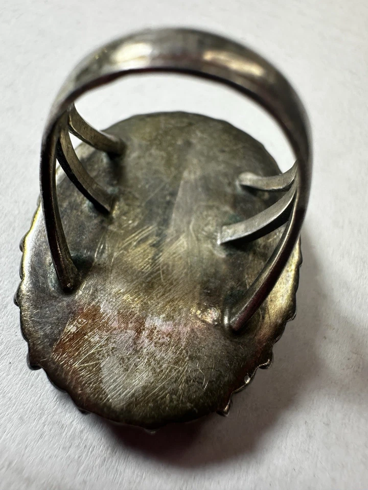 Anillo de plata esterlina turquesa tapa plana ovalado grande llamativo talla 7 suroeste Foto 4 de 4