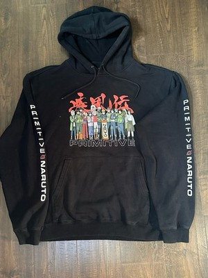 Primitive Naruto Leaf Village Mens Large L Black Hoodie Hooded Sweatshirt